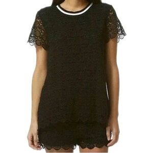 AVEC LES FILLES size Large Short Sleeve Lace Lined T Shirt Black